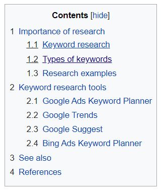 wikipedia se keyword research