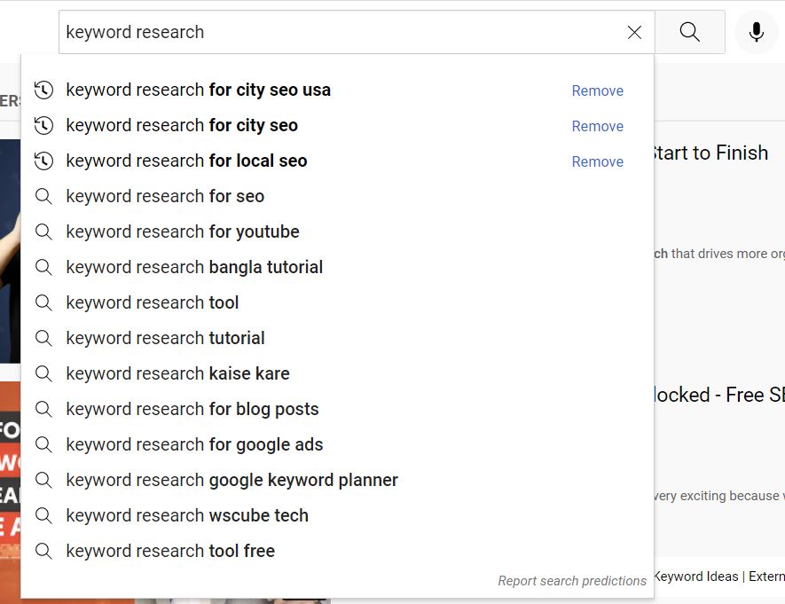 youtube suggestion se keywords research